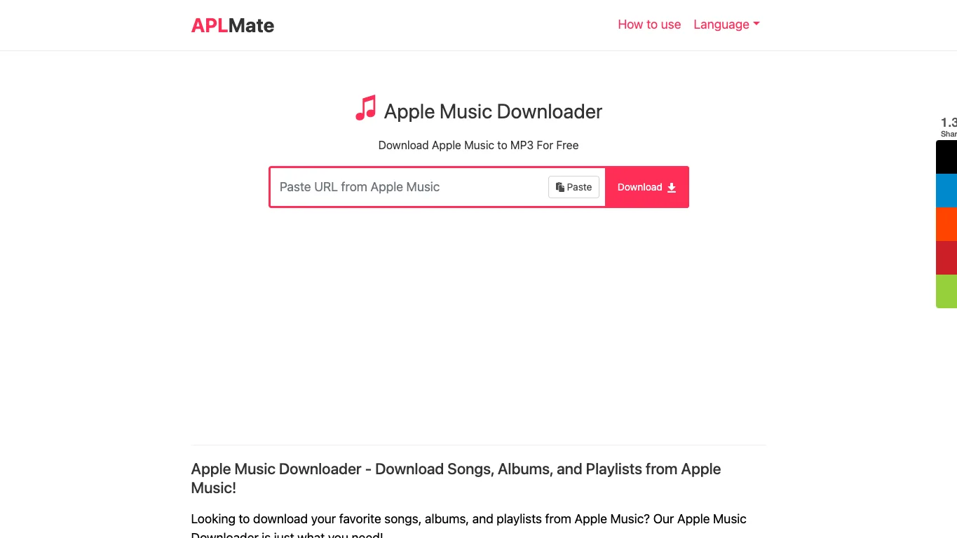 Öffentliche Seite des Online-Downloaders APLMate