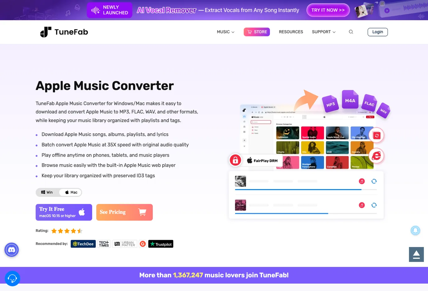 Öffentliche Produktseite von TuneFab Apple Music Converter