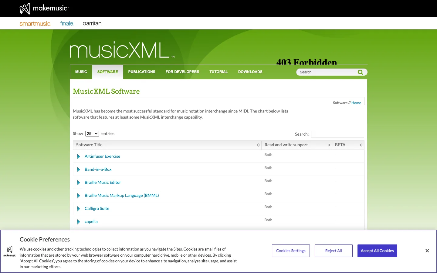 Directorio oficial de software MusicXML con programas que admiten MusicXML