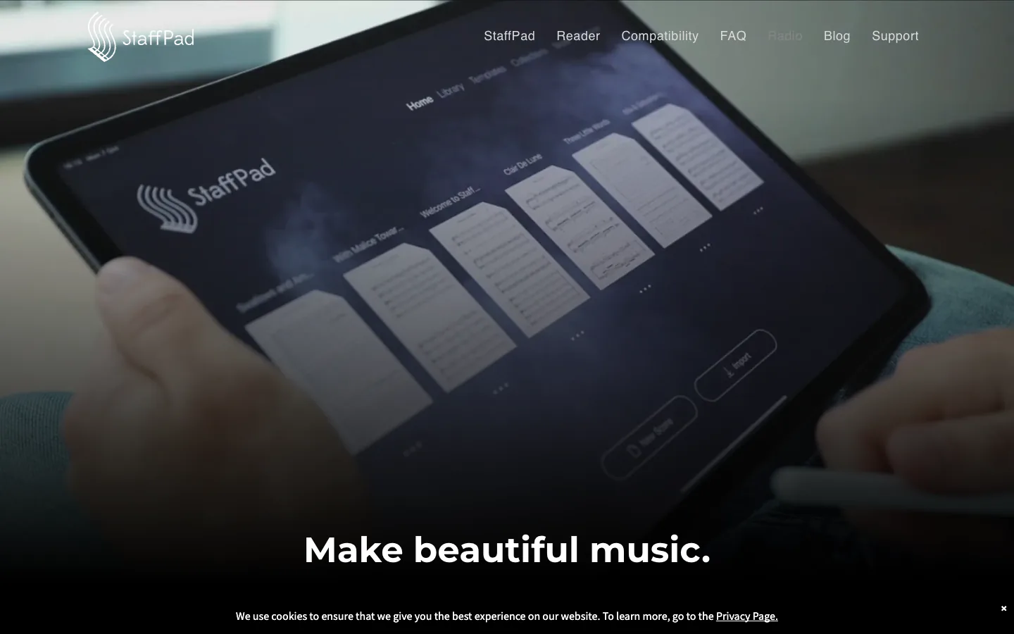 Página oficial de StaffPad para notación musical con lápiz y táctil