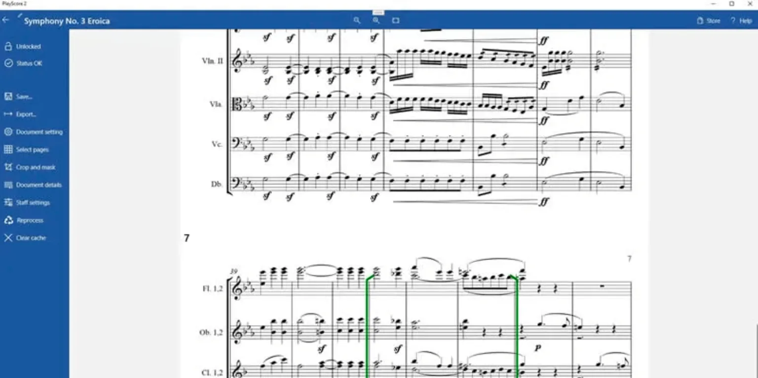 Screenshot dello scanner mobile per spartiti PlayScore 2