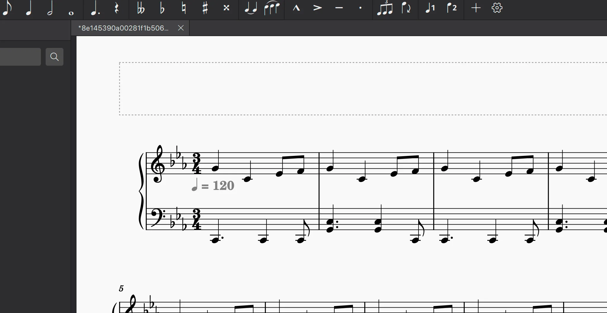 Screenshot di editing della notazione in MuseScore Studio