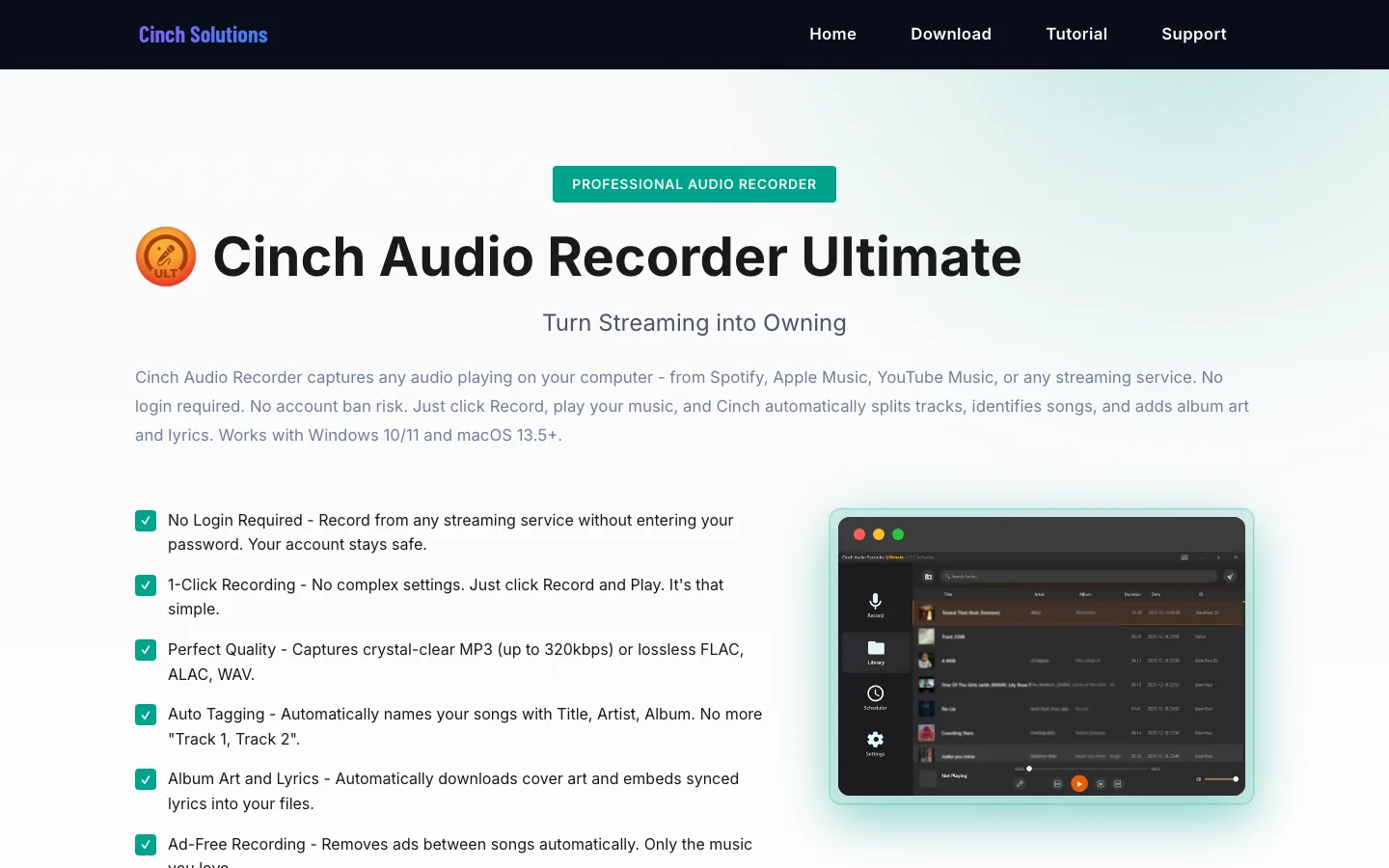 Offizielle Produktseite von Cinch Audio Recorder