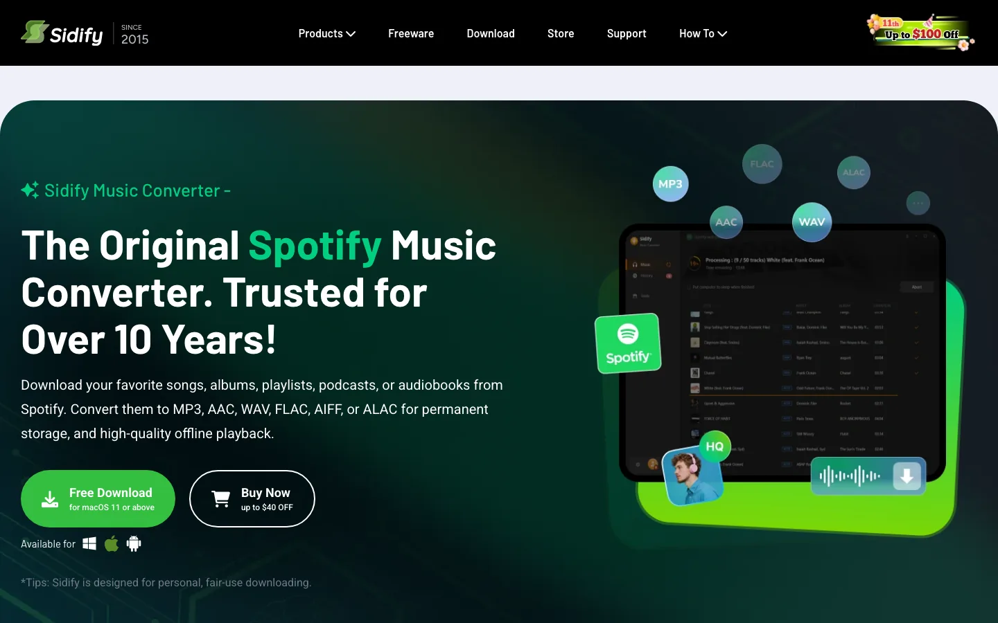 Offizielle Produktseite von Sidify Spotify Music Converter
