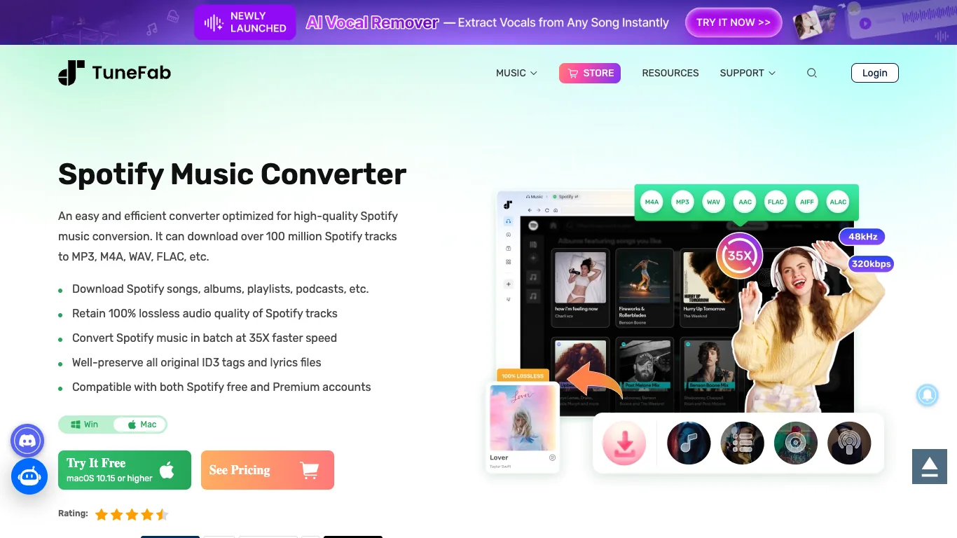 TuneFab Spotify Music Converter public product page screenshot